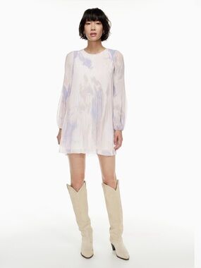 Wilfred Daydreamer Mini Dress Birch/ Soft Iris Marble Print Pleated Long Sleeve